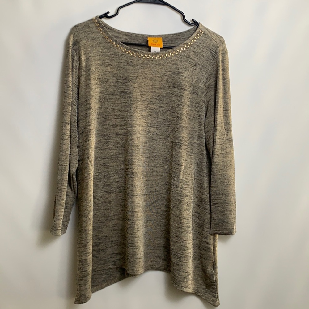 Ruby rd gold beaded asymmetrical blouse